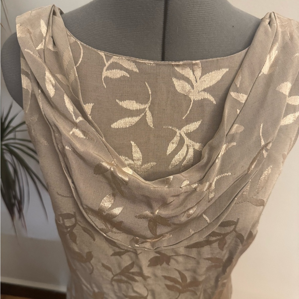 Vintage Prom CDC Petites Gold Floral Jacquard Maxi Dress - Cowl Neck - Picture 4 of 8